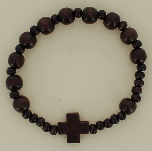 Bracelet dizaine bois marron sur élastique